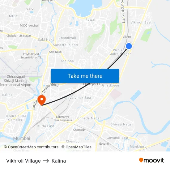 Vikhroli Village to Kalina map