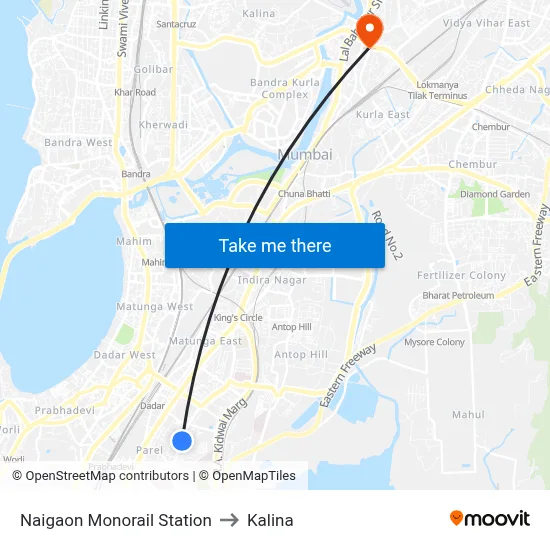 Naigaon Monorail Station to Kalina map