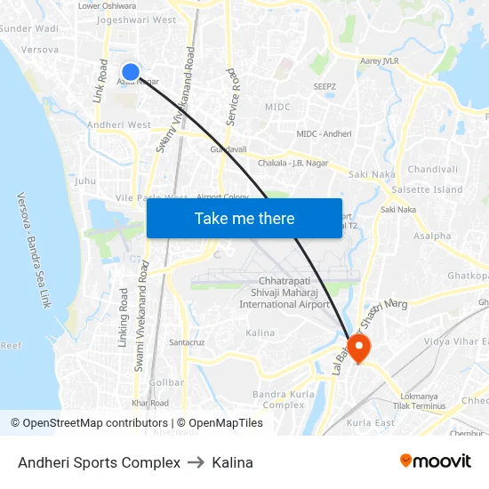 Andheri Sports Complex to Kalina map