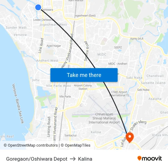 Goregaon/Oshiwara Depot to Kalina map