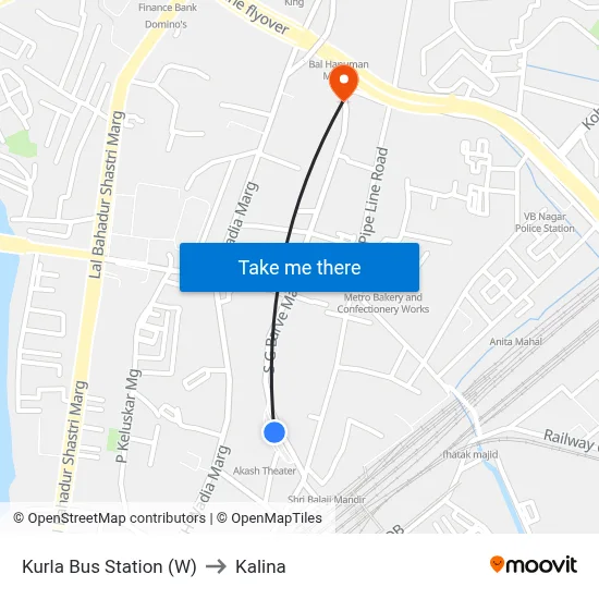 Kurla Bus Station (W) to Kalina map