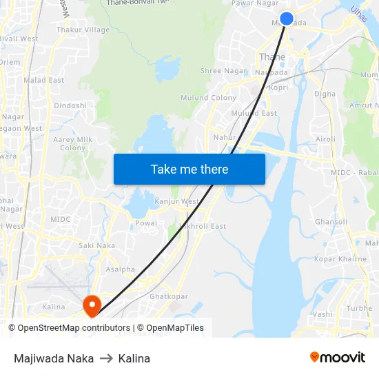 Majiwada Naka to Kalina map