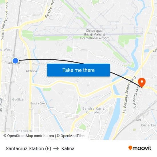 Santacruz Station (E) to Kalina map