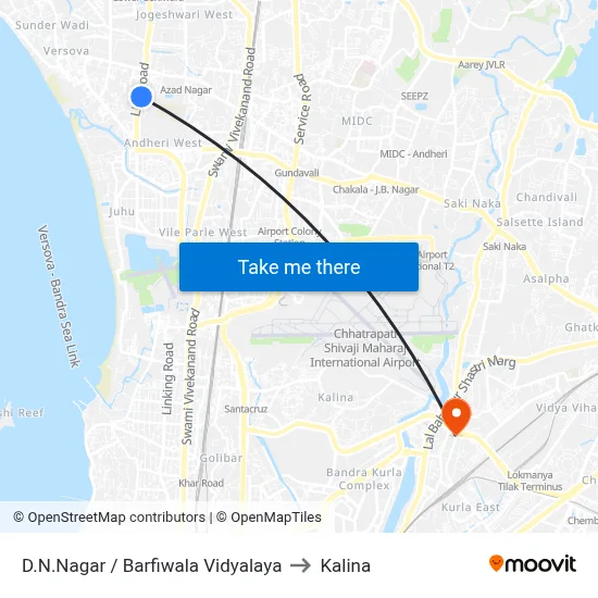 D.N.Nagar / Barfiwala Vidyalaya to Kalina map