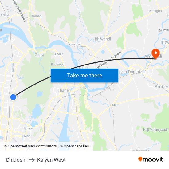 Dindoshi to Kalyan West map