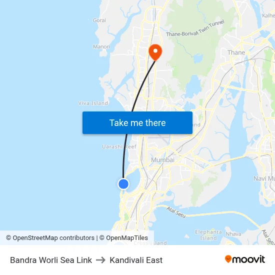 Bandra Worli Sea Link to Kandivali East map