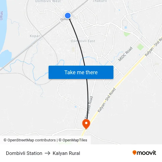 Dombivli Station to Kalyan Rural map