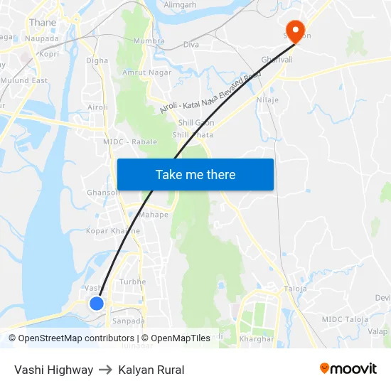 Vashi Highway to Kalyan Rural map