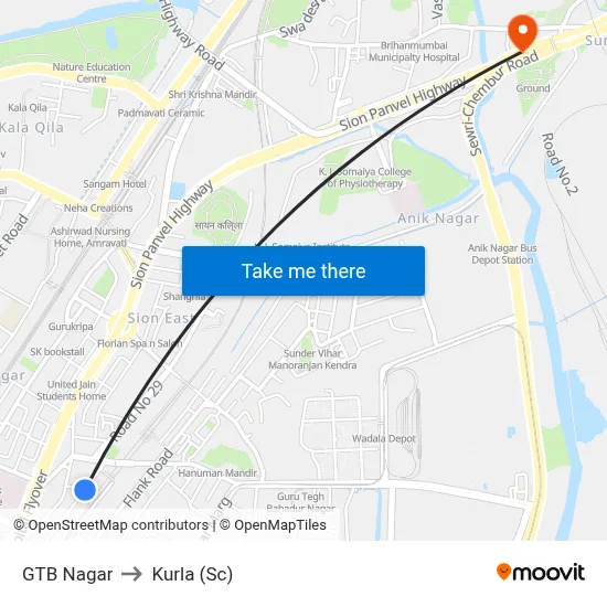 GTB Nagar to Kurla (Sc) map