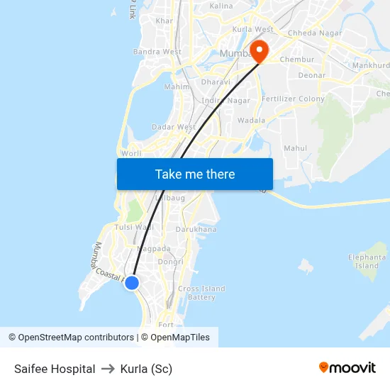 Saifee Hospital to Kurla (Sc) map