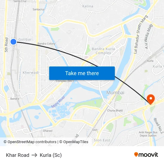 Khar Road to Kurla (Sc) map