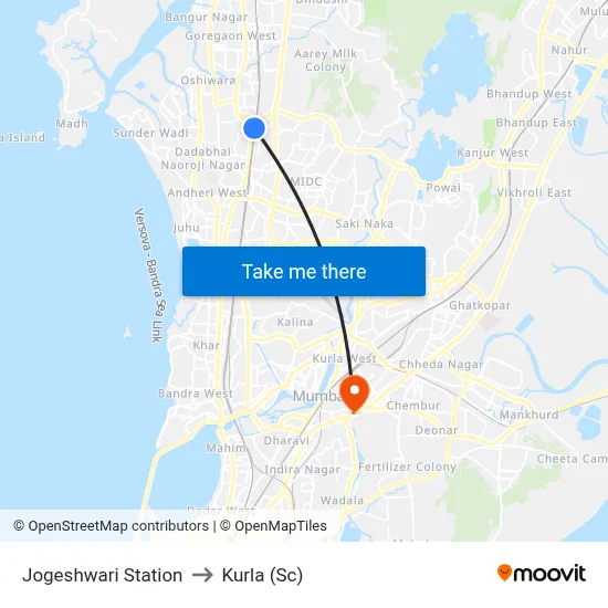 Jogeshwari Station to Kurla (Sc) map