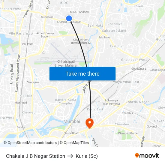 Chakala J B Nagar Station to Kurla (Sc) map