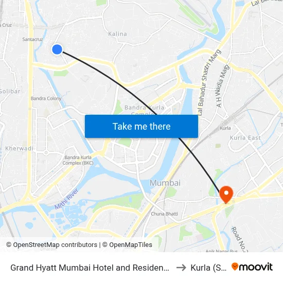 Grand Hyatt Mumbai Hotel and Residences to Kurla (Sc) map