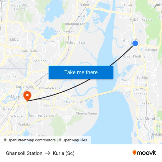 Ghansoli Station to Kurla (Sc) map