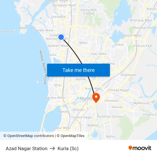 Azad Nagar Station to Kurla (Sc) map