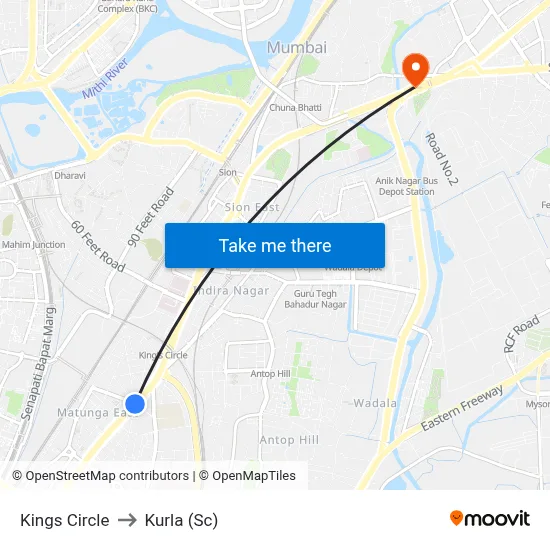 Kings Circle to Kurla (Sc) map