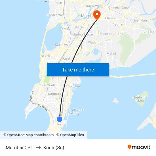 Mumbai CST to Kurla (Sc) map