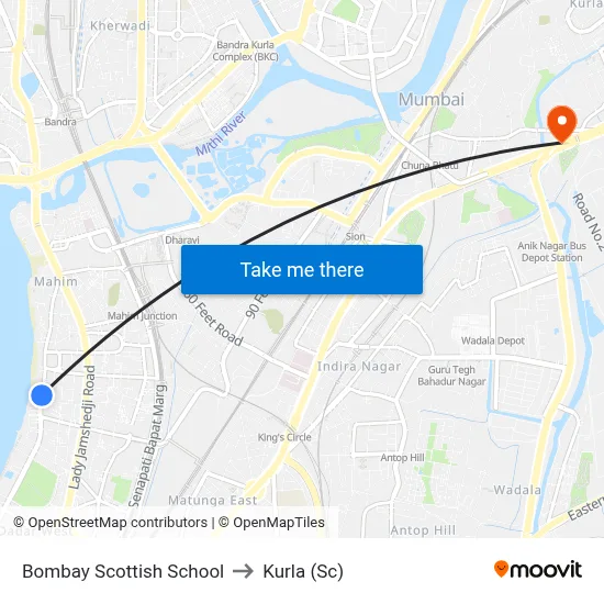 Bombay Scottish School to Kurla (Sc) map
