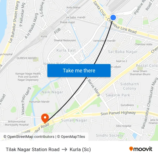 Tilak Nagar Station Road to Kurla (Sc) map