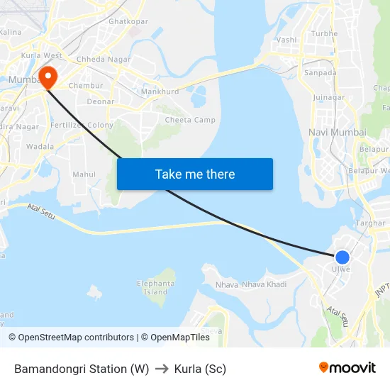 Bamandongri Station (W) to Kurla (Sc) map