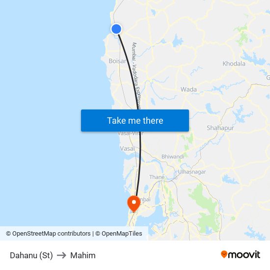 Dahanu (St) to Mahim map