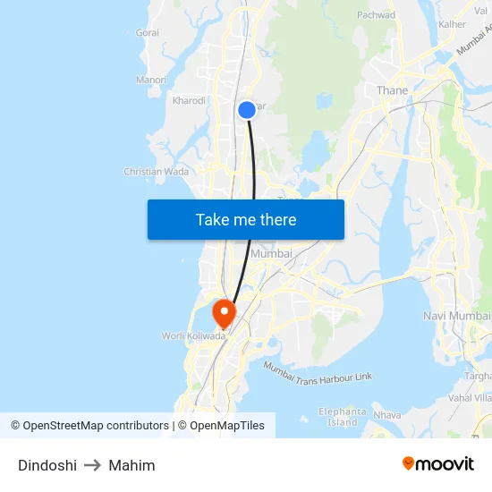 Dindoshi to Mahim map