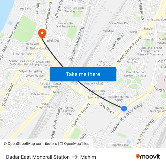 Dadar East Monorail Station to Mahim map