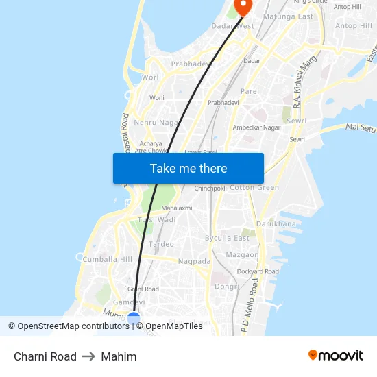 Charni Road to Mahim map