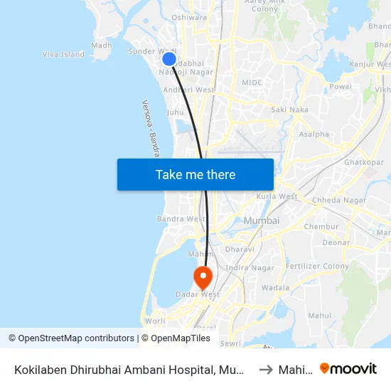 Kokilaben Dhirubhai Ambani Hospital, Mumbai to Mahim map