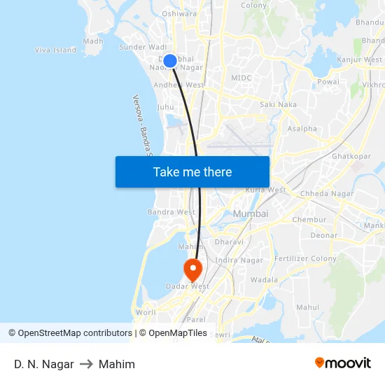 D. N. Nagar to Mahim map