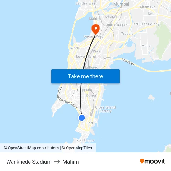 Wankhede Stadium to Mahim map
