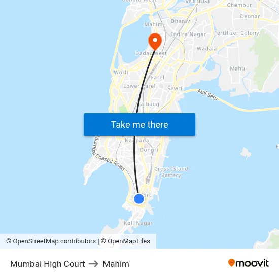 Mumbai High Court to Mahim map