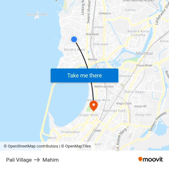 Pali Village to Mahim map