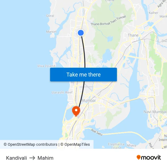 Kandivali to Mahim map