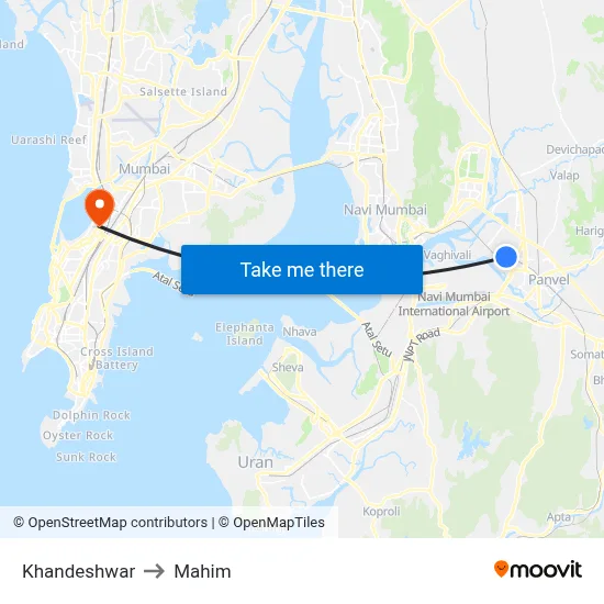 Khandeshwar to Mahim map