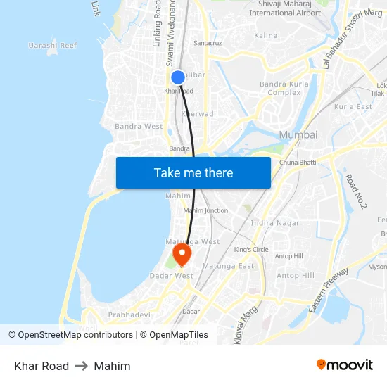 खार रोड to माहिम map