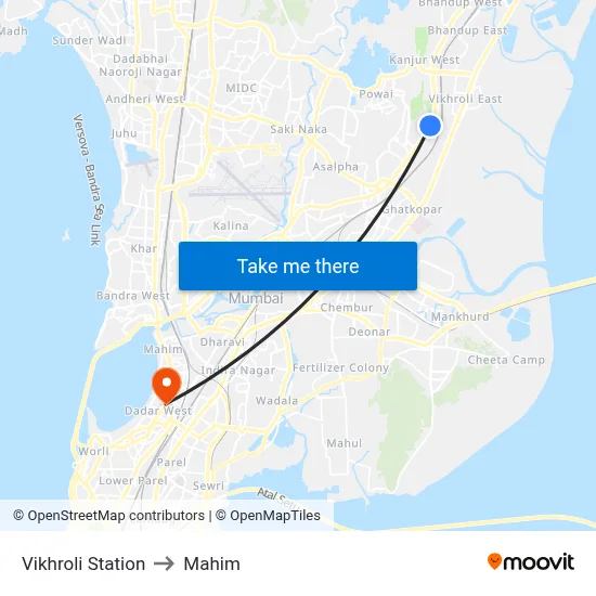 Vikhroli Station to Mahim map