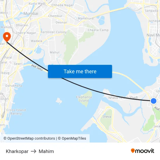 Kharkopar to Mahim map