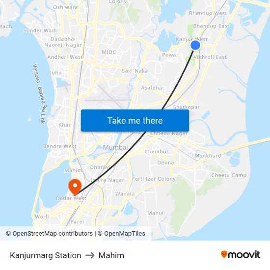 Kanjurmarg Station to Mahim map