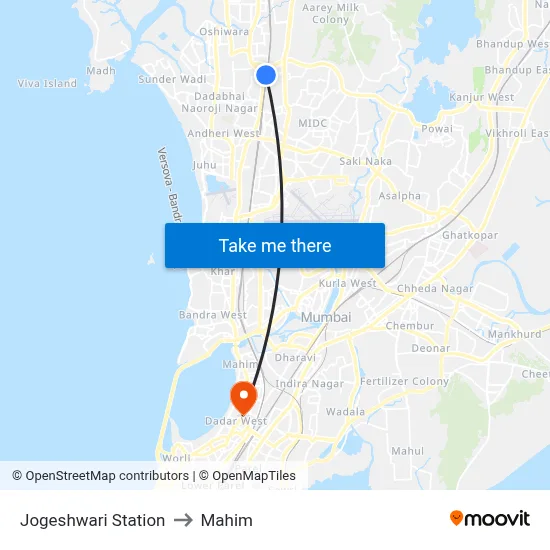 Jogeshwari Station to Mahim map