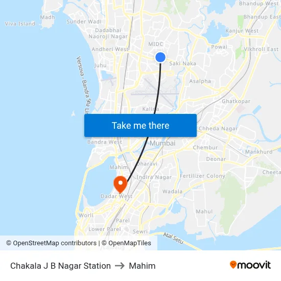 Chakala J B Nagar Station to Mahim map