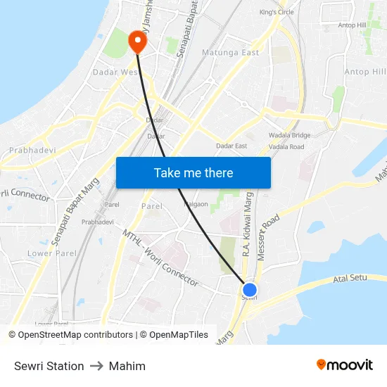 Sewri Station to Mahim map