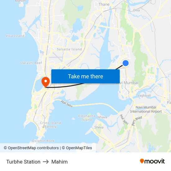 Turbhe Station to Mahim map