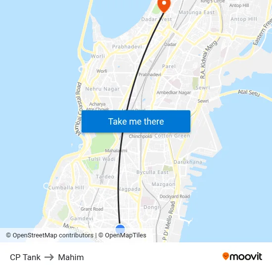 CP Tank to Mahim map