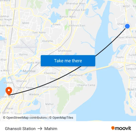 Ghansoli Station to Mahim map