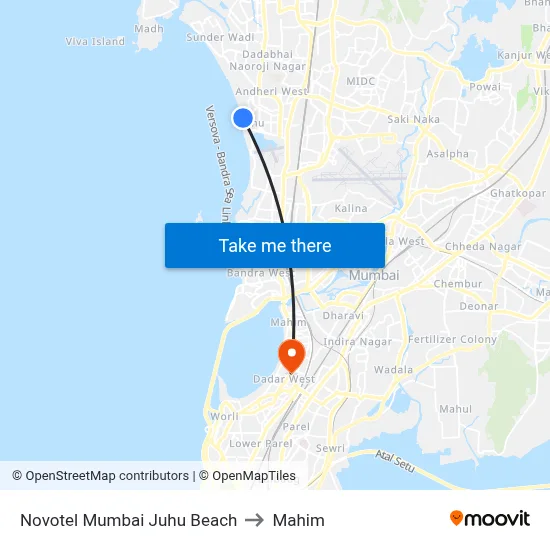 Novotel Mumbai Juhu Beach to Mahim map
