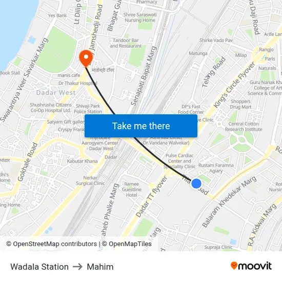 Wadala Station to Mahim map