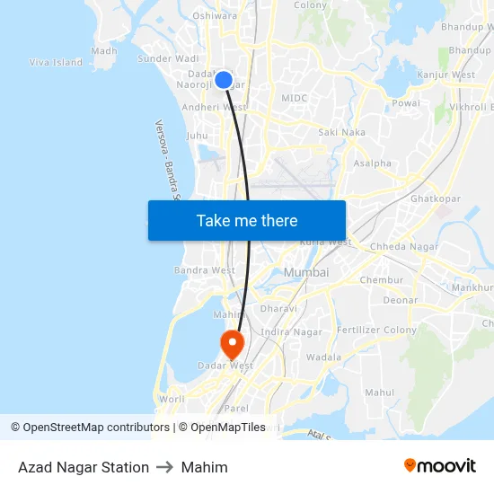 Azad Nagar Station to Mahim map