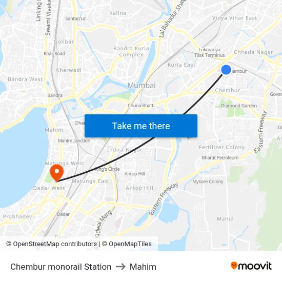 Chembur monorail Station to Mahim map